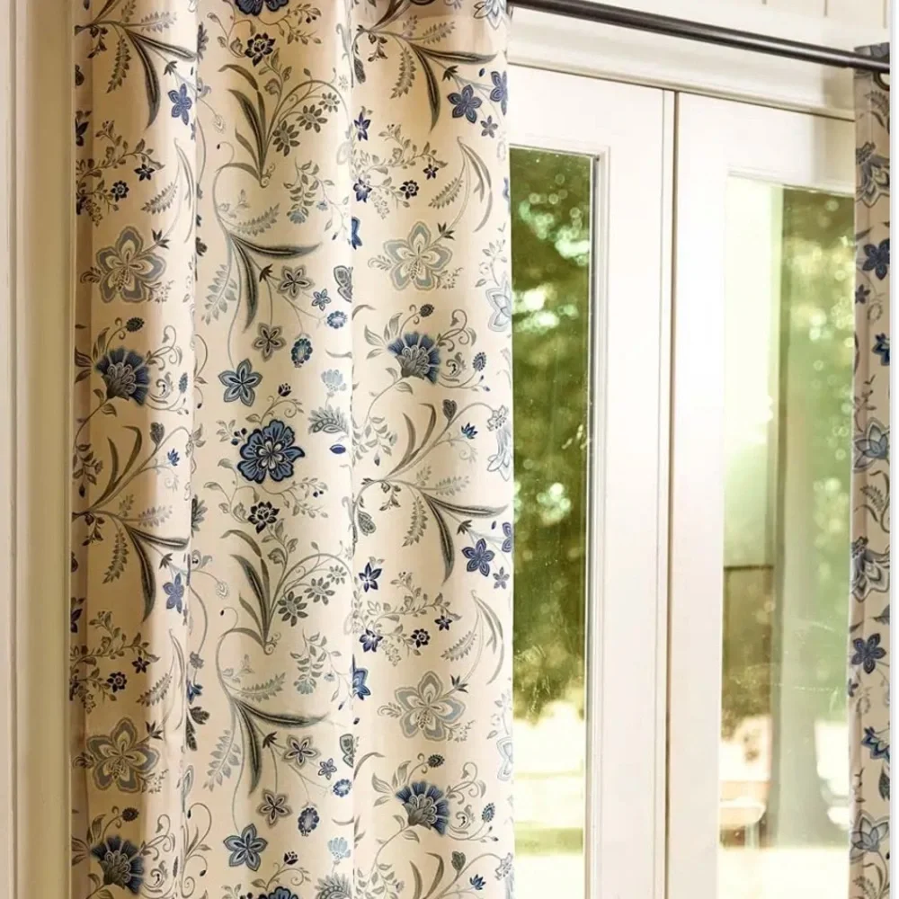 Plow & Hearth 92337-BL Jacobean Thermalogic Grommet-Top Curtain, Blue